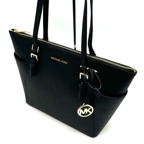 Michael Kors Large Charlotte TZ Tote Bag Black/Gold - Picture 7 of 11
